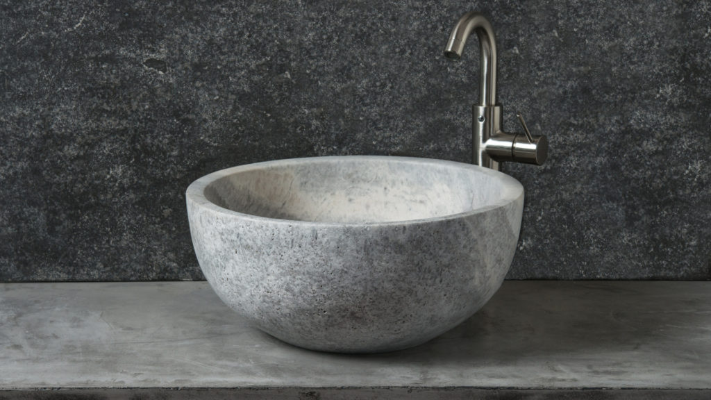 Lavabo tondo in travertino grigio «Fiano Ice»